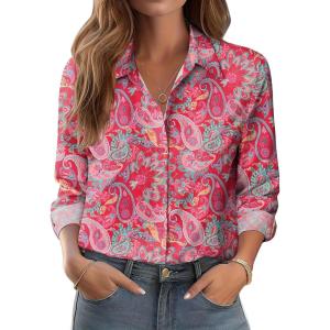 imageZeagoo Button Down Shirts for Women Dressy Floral Printed Long Sleeve Blouse Business Casual Work TopsMz750
