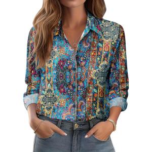 imageZeagoo Button Down Shirts for Women Dressy Floral Printed Long Sleeve Blouse Business Casual Work TopsMz779