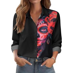 imageZeagoo Button Down Shirts for Women Dressy Floral Printed Long Sleeve Blouse Business Casual Work TopsPattern Black