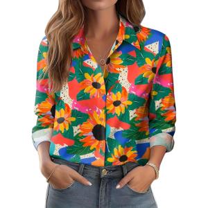imageZeagoo Button Down Shirts for Women Dressy Floral Printed Long Sleeve Blouse Business Casual Work TopsWf27