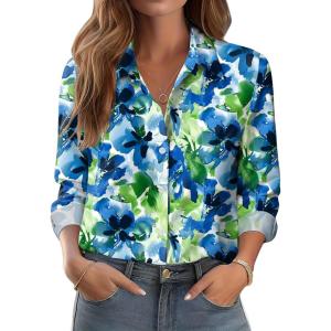 imageZeagoo Button Down Shirts for Women Dressy Floral Printed Long Sleeve Blouse Business Casual Work TopsWf32