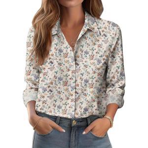 imageZeagoo Button Down Shirts for Women Dressy Floral Printed Long Sleeve Blouse Business Casual Work TopsXh216