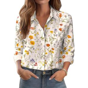 imageZeagoo Button Down Shirts for Women Dressy Floral Printed Long Sleeve Blouse Business Casual Work TopsXh403