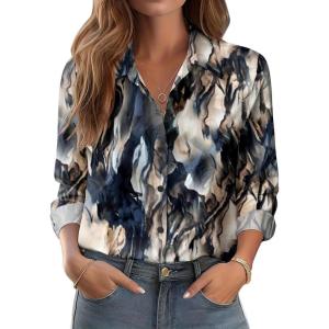 imageZeagoo Button Down Shirts for Women Dressy Floral Printed Long Sleeve Blouse Business Casual Work TopsZr220