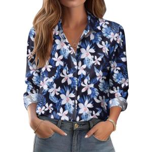 imageZeagoo Button Down Shirts for Women Dressy Floral Printed Long Sleeve Blouse Business Casual Work TopsZw38