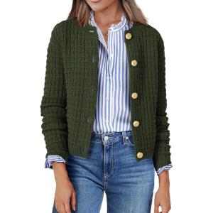 imageZeagoo Womens 2025 Cardigan Sweaters Button Down Crew Neck Open Front Long Sleeve Knit Cropped JacketsArmy Green