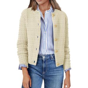 imageZeagoo Womens 2025 Cardigan Sweaters Button Down Crew Neck Open Front Long Sleeve Knit Cropped JacketsBeige
