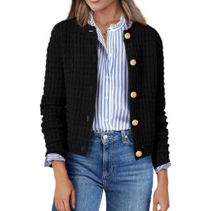 imageZeagoo Womens 2025 Cardigan Sweaters Button Down Crew Neck Open Front Long Sleeve Knit Cropped JacketsBlack