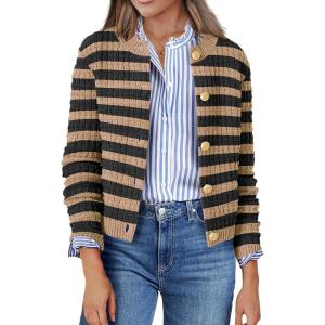 imageZeagoo Womens 2025 Cardigan Sweaters Button Down Crew Neck Open Front Long Sleeve Knit Cropped JacketsBrown Black
