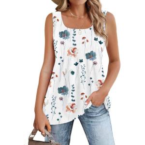 imageZeagoo Womens Summer Tank Tops 2025 Pleated Square Neck Loose Fit Casual Flowy Tunic Sleeveless ShirtsBlue Flower