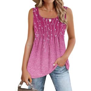imageZeagoo Womens Summer Tank Tops 2025 Pleated Square Neck Loose Fit Casual Flowy Tunic Sleeveless ShirtsXh370