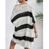 imageZeagoo Lightweight Summer Crochet Cardigan for Women Short Sleeve Kimono Boho Oversized Open Front Knitted CardiganBlack White Stripe