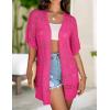 imageZeagoo Lightweight Summer Crochet Cardigan for Women Short Sleeve Kimono Boho Oversized Open Front Knitted CardiganHot Pink