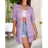 imageZeagoo Lightweight Summer Crochet Cardigan for Women Short Sleeve Kimono Boho Oversized Open Front Knitted CardiganLight Purple