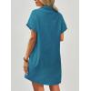 imageZeagoo Womens Cotton Shirt Dress Summer Casual Short Sleeve Button Down Beach Cover Up Shirts with PocketsBlue Green