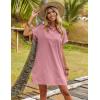 imageZeagoo Womens Cotton Shirt Dress Summer Casual Short Sleeve Button Down Beach Cover Up Shirts with PocketsPink