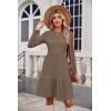 imageZeagoo Womens Long Sleeve Fall Dresses with Pockets 2024 Ribbed Knit Casual Crew Neck Knee Length Sweater DressBrown