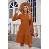 imageZeagoo Womens Long Sleeve Fall Dresses with Pockets 2024 Ribbed Knit Casual Crew Neck Knee Length Sweater DressCaramel Color