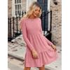 imageZeagoo Womens Long Sleeve Fall Dresses with Pockets 2024 Ribbed Knit Casual Crew Neck Knee Length Sweater DressPink