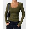 imageZeagoo Womens Long Sleeve Scoop Neck Shirts Casual Slim Fit Rib Knit Tops Summer Fall Basic Business Work TeeArmy Green