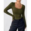 imageZeagoo Womens Long Sleeve Scoop Neck Shirts Casual Slim Fit Rib Knit Tops Summer Fall Basic Business Work TeeArmy Green
