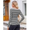 imageZeagoo Womens Long Sleeve Scoop Neck Shirts Casual Slim Fit Rib Knit Tops Summer Fall Basic Business Work TeeBlack White Stripe