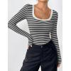 imageZeagoo Womens Long Sleeve Scoop Neck Shirts Casual Slim Fit Rib Knit Tops Summer Fall Basic Business Work TeeBlack White Stripe