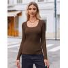 imageZeagoo Womens Long Sleeve Scoop Neck Shirts Casual Slim Fit Rib Knit Tops Summer Fall Basic Business Work TeeBrown