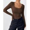 imageZeagoo Womens Long Sleeve Scoop Neck Shirts Casual Slim Fit Rib Knit Tops Summer Fall Basic Business Work TeeBrown