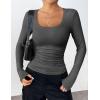 imageZeagoo Womens Long Sleeve Scoop Neck Shirts Casual Slim Fit Rib Knit Tops Summer Fall Basic Business Work TeeDark Grey