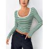 imageZeagoo Womens Long Sleeve Scoop Neck Shirts Casual Slim Fit Rib Knit Tops Summer Fall Basic Business Work TeeGreen White Stripe