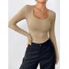 imageZeagoo Womens Long Sleeve Scoop Neck Shirts Casual Slim Fit Rib Knit Tops Summer Fall Basic Business Work TeeKhaki