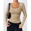 imageZeagoo Womens Long Sleeve Scoop Neck Shirts Casual Slim Fit Rib Knit Tops Summer Fall Basic Business Work TeeKhaki