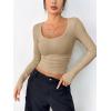 imageZeagoo Womens Long Sleeve Scoop Neck Shirts Casual Slim Fit Rib Knit Tops Summer Fall Basic Business Work TeeKhaki
