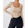 imageZeagoo Womens Long Sleeve Scoop Neck Shirts Casual Slim Fit Rib Knit Tops Summer Fall Basic Business Work TeeLight Khaki