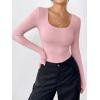 imageZeagoo Womens Long Sleeve Scoop Neck Shirts Casual Slim Fit Rib Knit Tops Summer Fall Basic Business Work TeeLight Pink