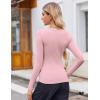 imageZeagoo Womens Long Sleeve Scoop Neck Shirts Casual Slim Fit Rib Knit Tops Summer Fall Basic Business Work TeeLight Pink