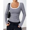 imageZeagoo Womens Long Sleeve Scoop Neck Shirts Casual Slim Fit Rib Knit Tops Summer Fall Basic Business Work TeeNavy White Stripe