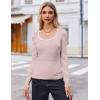 imageZeagoo Womens Long Sleeve Scoop Neck Shirts Casual Slim Fit Rib Knit Tops Summer Fall Basic Business Work TeePink White Stripe