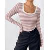 imageZeagoo Womens Long Sleeve Scoop Neck Shirts Casual Slim Fit Rib Knit Tops Summer Fall Basic Business Work TeePink White Stripe