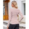 imageZeagoo Womens Long Sleeve Scoop Neck Shirts Casual Slim Fit Rib Knit Tops Summer Fall Basic Business Work TeePink White Stripe