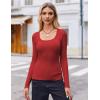 imageZeagoo Womens Long Sleeve Scoop Neck Shirts Casual Slim Fit Rib Knit Tops Summer Fall Basic Business Work TeeRed