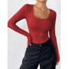 imageZeagoo Womens Long Sleeve Scoop Neck Shirts Casual Slim Fit Rib Knit Tops Summer Fall Basic Business Work TeeRed