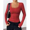 imageZeagoo Womens Long Sleeve Scoop Neck Shirts Casual Slim Fit Rib Knit Tops Summer Fall Basic Business Work TeeRed
