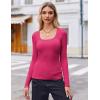 imageZeagoo Womens Long Sleeve Scoop Neck Shirts Casual Slim Fit Rib Knit Tops Summer Fall Basic Business Work TeeRose Red