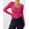imageZeagoo Womens Long Sleeve Scoop Neck Shirts Casual Slim Fit Rib Knit Tops Summer Fall Basic Business Work TeeRose Red