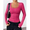 imageZeagoo Womens Long Sleeve Scoop Neck Shirts Casual Slim Fit Rib Knit Tops Summer Fall Basic Business Work TeeRose Red