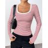 imageZeagoo Womens Long Sleeve Scoop Neck Shirts Casual Slim Fit Rib Knit Tops Summer Fall Basic Business Work TeeRosy Pink Stripe