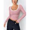 imageZeagoo Womens Long Sleeve Scoop Neck Shirts Casual Slim Fit Rib Knit Tops Summer Fall Basic Business Work TeeRosy Pink Stripe