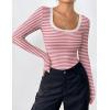 imageZeagoo Womens Long Sleeve Scoop Neck Shirts Casual Slim Fit Rib Knit Tops Summer Fall Basic Business Work TeeRosy Pink Stripe